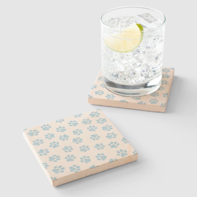 Doodle Paws, Dog Paws, Baby Blue Paws Stone Coaster (Side)