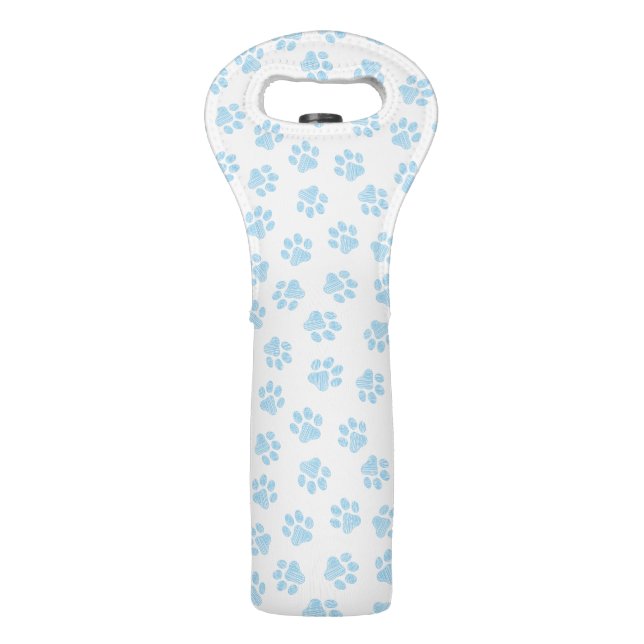 Doodle Paws, Dog Paws, Baby Blue Paws Wine Bag (Front)