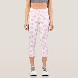 Doodle Paws, Dog Paws, Baby Pink Paws Capri Leggings