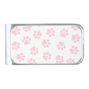 Doodle Paws, Dog Paws, Baby Pink Paws Silver Finish Money Clip