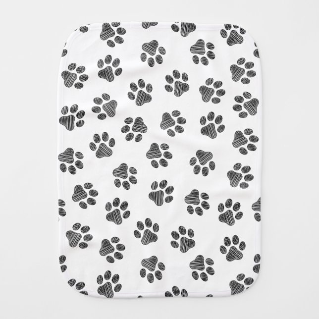 Doodle Paws, Dog Paws, Black Paws Baby Burp Cloth (Front)