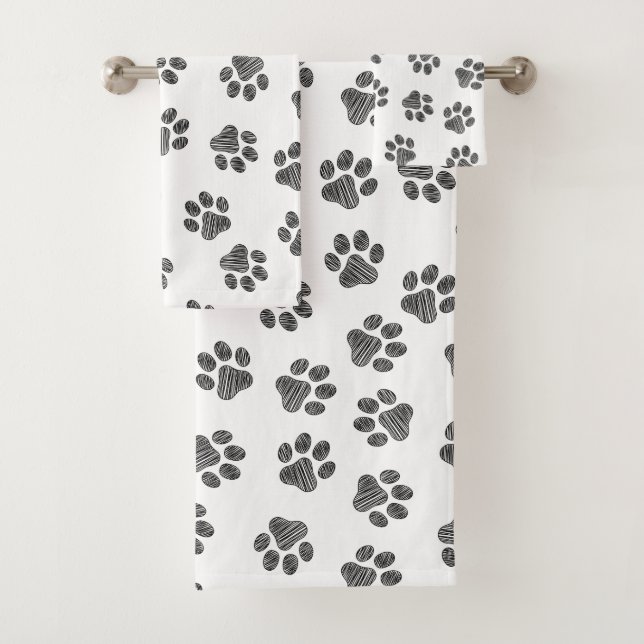 Doodle Paws, Dog Paws, Black Paws Bath Towel Set (Insitu)