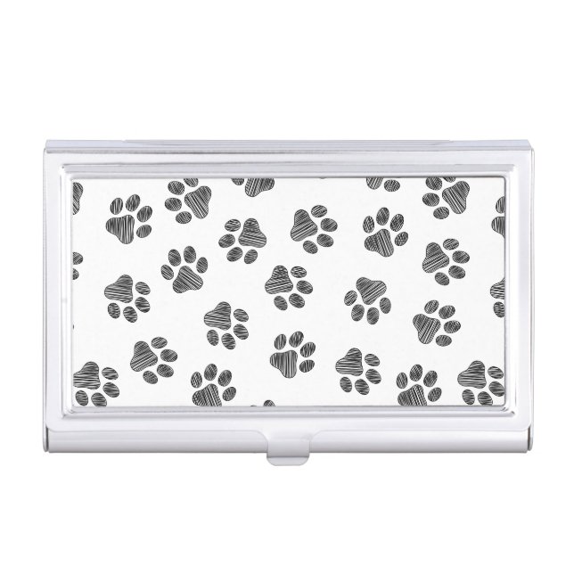 Doodle Paws, Dog Paws, Black Paws Business Card Case (Front)