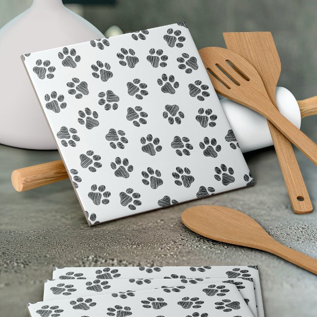Doodle Paws, Dog Paws, Black Paws Ceramic Tile (Creator Uploaded)