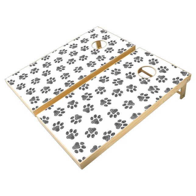 Doodle Paws, Dog Paws, Black Paws Cornhole Set (Angled)