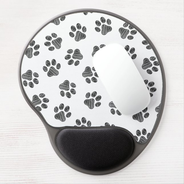 Doodle Paws, Dog Paws, Black Paws Gel Mouse Pad (Left Side)