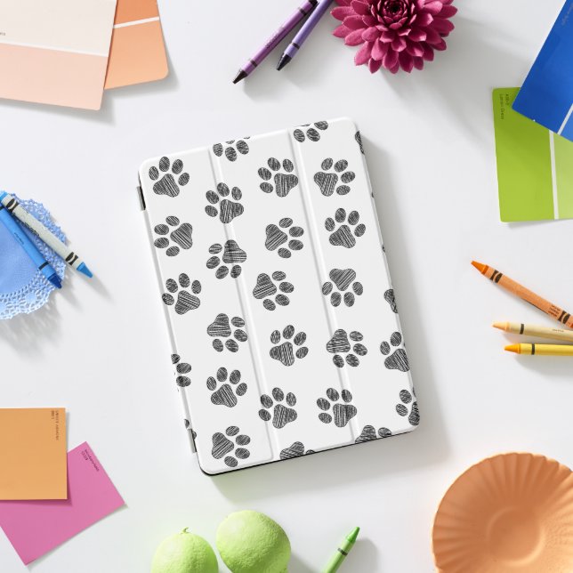 Doodle Paws, Dog Paws, Black Paws iPad Pro Cover (Desk)