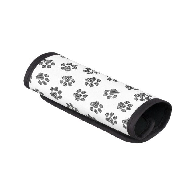 Doodle Paws, Dog Paws, Black Paws Luggage Handle Wrap (Angled)