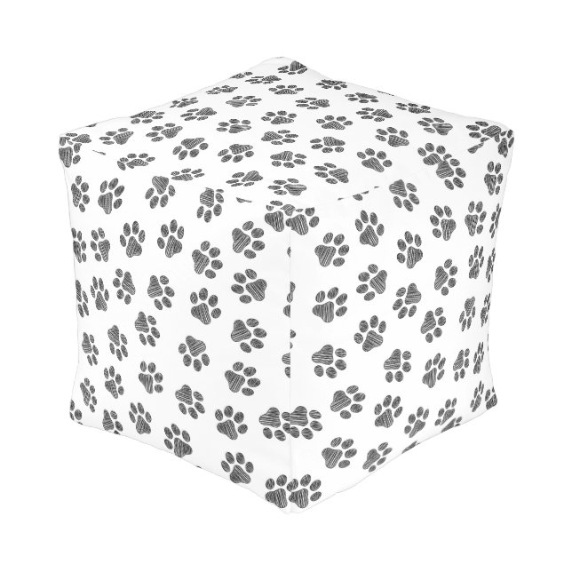 Doodle Paws, Dog Paws, Black Paws Pouf (Angled Back)