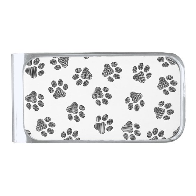 Doodle Paws, Dog Paws, Black Paws Silver Finish Money Clip (Front)