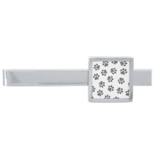 Doodle Paws, Dog Paws, Black Paws Silver Finish Tie Bar