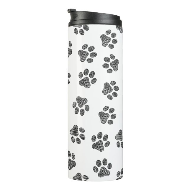 Doodle Paws, Dog Paws, Black Paws Thermal Tumbler (Rotated Right)