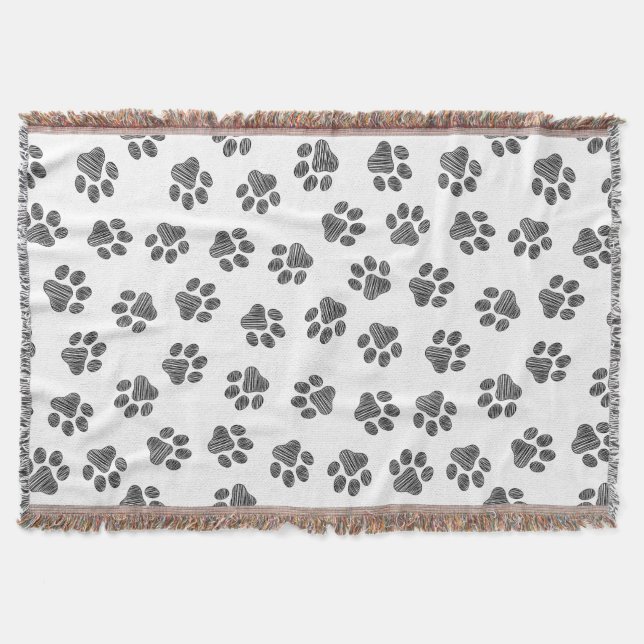 Doodle Paws, Dog Paws, Black Paws Throw Blanket (Front)