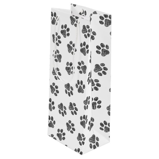 Doodle Paws, Dog Paws, Black Paws Wine Gift Bag (Back Angled)