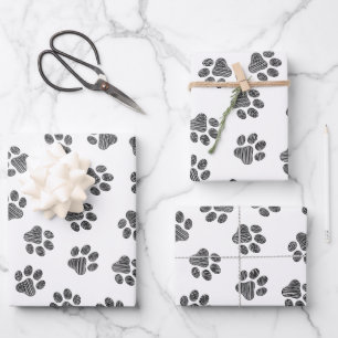 Doodle Paws, Dog Paws, Black Paws Wrapping Paper Sheets