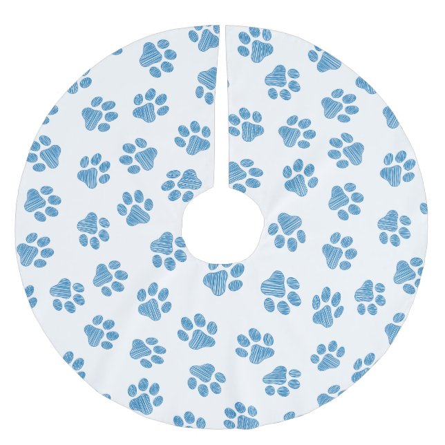 Doodle Paws, Dog Paws, Blue Paws Brushed Polyester Tree Skirt (Front)