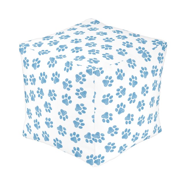 Doodle Paws, Dog Paws, Blue Paws Pouf (Angled Back)