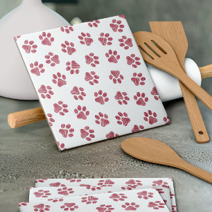 Doodle Paws, Dog Paws, Burgundy Paws Ceramic Tile