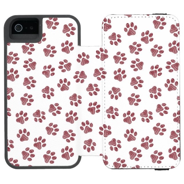 Doodle Paws, Dog Paws, Burgundy Paws Incipio iPhone Wallet Case (Folio Open)