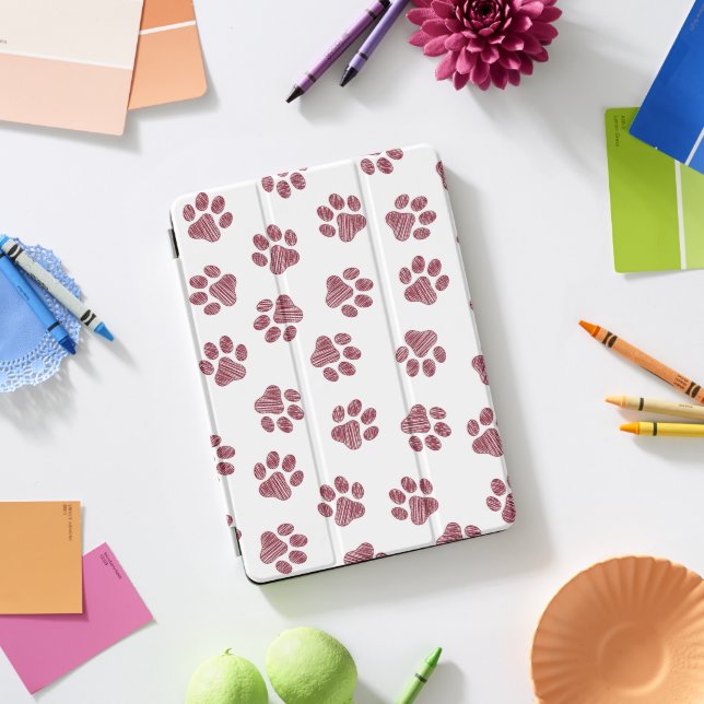 Doodle Paws, Dog Paws, Burgundy Paws iPad Pro Cover (Desk)