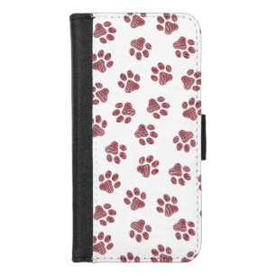 Doodle Paws, Dog Paws, Burgundy Paws iPhone 8/7 Wallet Case