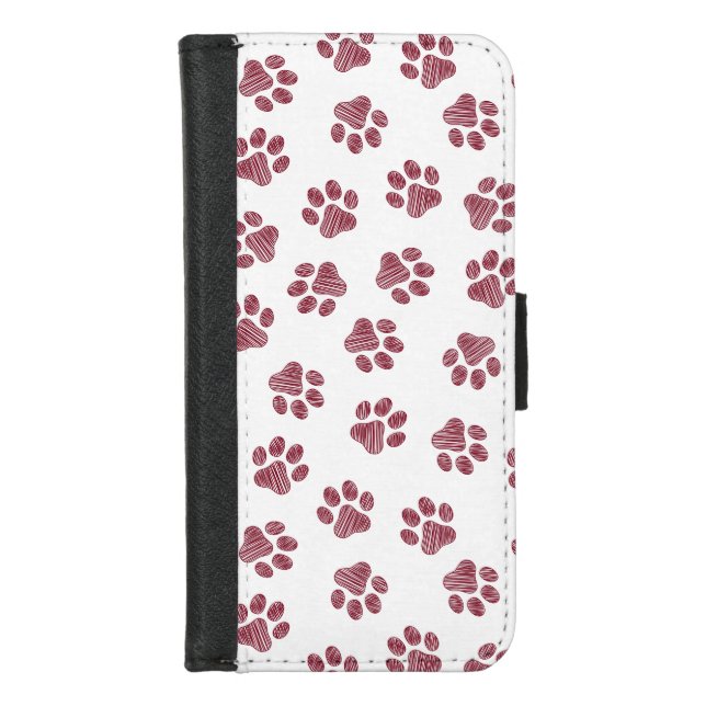 Doodle Paws, Dog Paws, Burgundy Paws iPhone Wallet Case (Front)