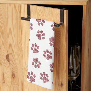 Doodle Paws, Dog Paws, Burgundy Paws Kitchen Towel