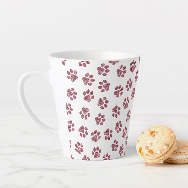 Doodle Paws, Dog Paws, Burgundy Paws Latte Mug (In Situ)