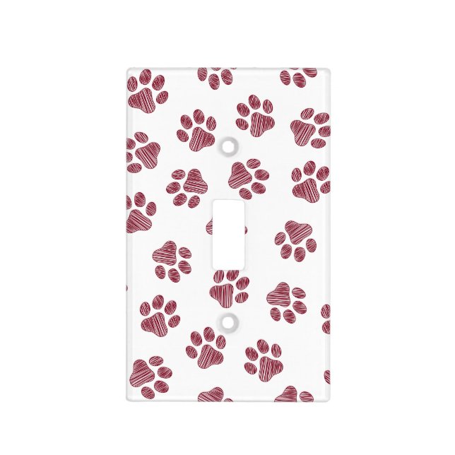 Doodle Paws, Dog Paws, Burgundy Paws Light Switch Cover (Front)