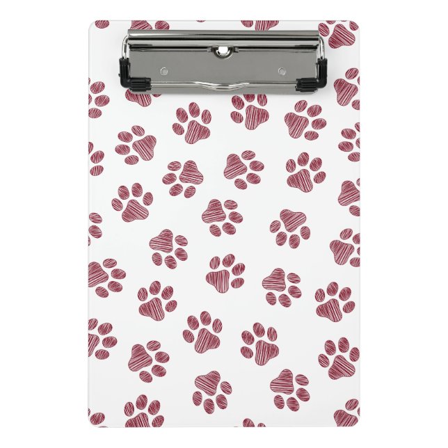Doodle Paws, Dog Paws, Burgundy Paws Mini Clipboard (Front)