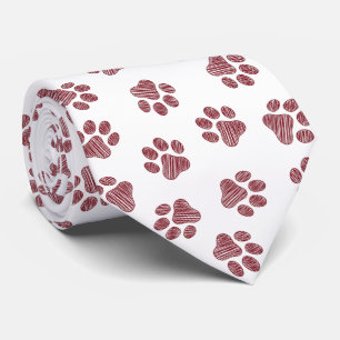Doodle Paws, Dog Paws, Burgundy Paws Neck Tie