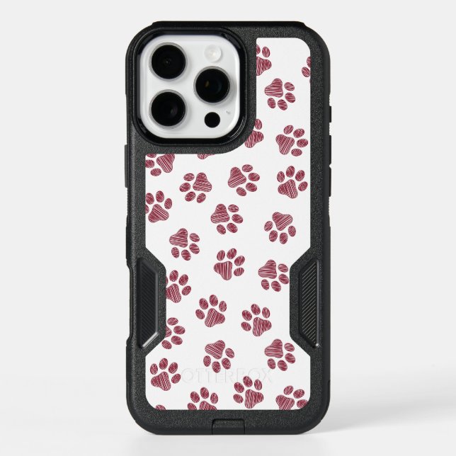 Doodle Paws, Dog Paws, Burgundy Paws Otterbox iPhone Case (Back)