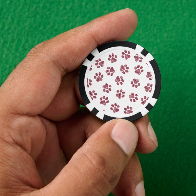 Doodle Paws, Dog Paws, Burgundy Paws Poker Chips (Hand)
