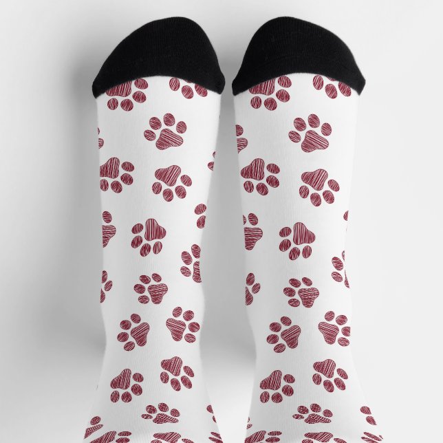 Doodle Paws, Dog Paws, Burgundy Paws Socks (Top)