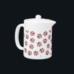 Doodle Paws, Dog Paws, Burgundy Paws Teapot<br><div class="desc">Cute,  fun and adorable pattern with doodle paws in burgundy color on white background. Modern and trendy gift,  perfect for the dog and cat lover in your life.</div>