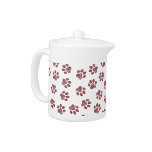 Doodle Paws, Dog Paws, Burgundy Paws Teapot