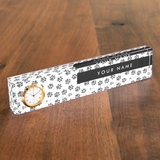 Doodle Paws, Dog Paws, Cat Paws, Black Paws Desk Name Plate (Side)