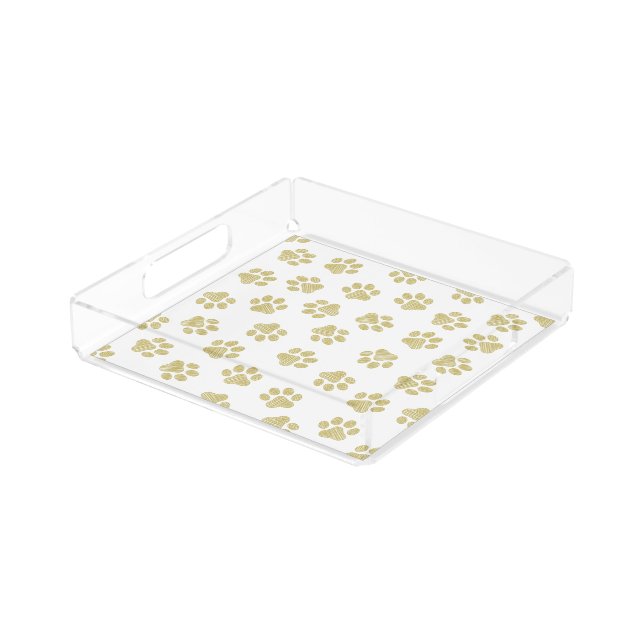 Doodle Paws, Dog Paws, Gold Paws Acrylic Tray (Angled)