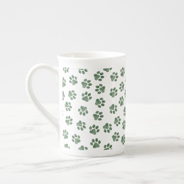Doodle Paws, Dog Paws, Green Paws Bone China Mug (Left)