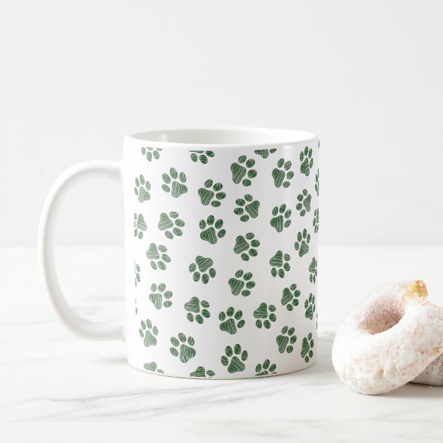 Doodle Paws, Dog Paws, Green Paws Coffee Mug (With Donut)