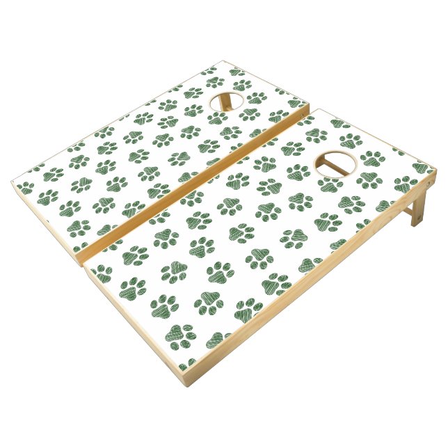 Doodle Paws, Dog Paws, Green Paws Cornhole Set (Angled)