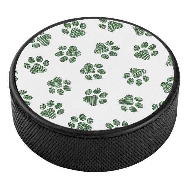 Doodle Paws, Dog Paws, Green Paws Hockey Puck (3/4)