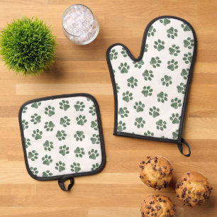 Doodle Paws, Dog Paws, Green Paws Oven Mitt & Pot Holder Set