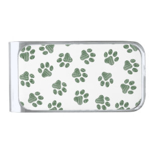 Doodle Paws, Dog Paws, Green Paws Silver Finish Money Clip