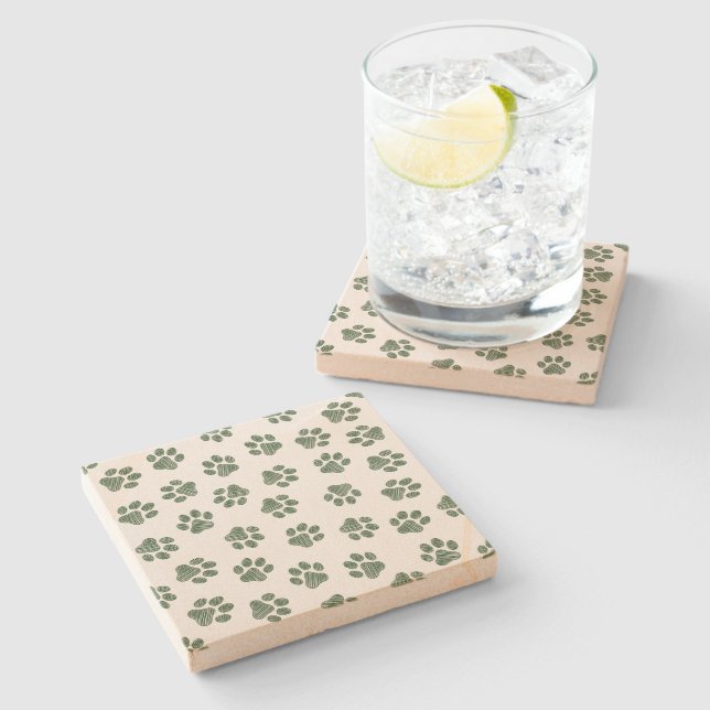 Doodle Paws, Dog Paws, Green Paws Stone Coaster (Side)