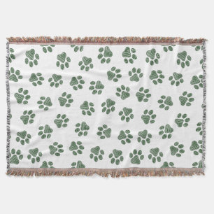 Doodle Paws, Dog Paws, Green Paws Throw Blanket