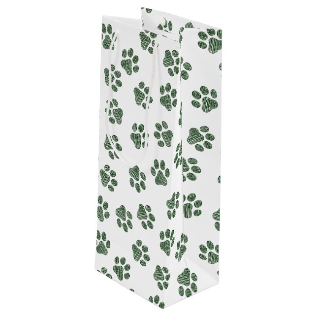 Doodle Paws, Dog Paws, Green Paws Wine Gift Bag (Back Angled)