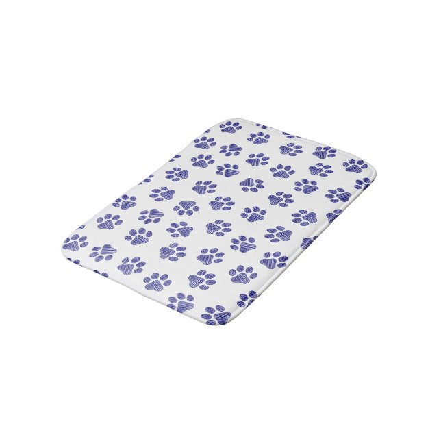 Doodle Paws, Dog Paws, Navy Blue Paws Bath Mat (Angled)