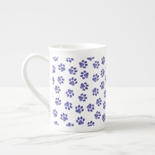 Doodle Paws, Dog Paws, Navy Blue Paws Bone China Mug (Left)
