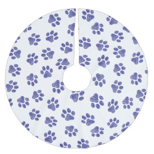 Doodle Paws, Dog Paws, Navy Blue Paws Brushed Polyester Tree Skirt